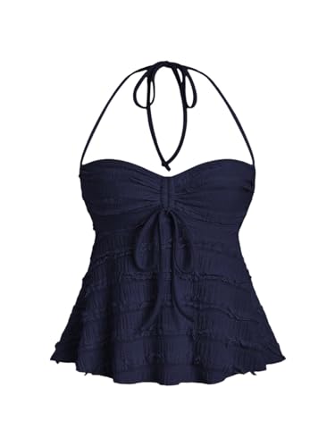 GORGLITTER Damen Crop Top Y2K Neckholder Tops Trägertop Bauchweg...