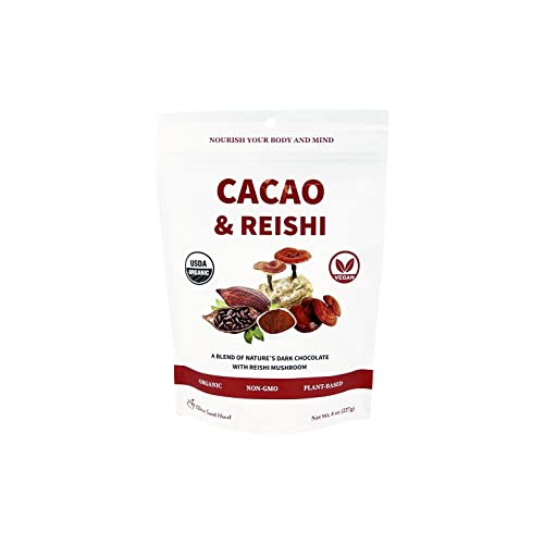 Cacao & Reishi Mushroom Blend Powder, 8oz - Organic, Non-GMO, Vegan, Gluten Free, Keto Bag – Antioxidant-Rich Raw Cacao with Adaptogens to Support Relaxation & Wellness