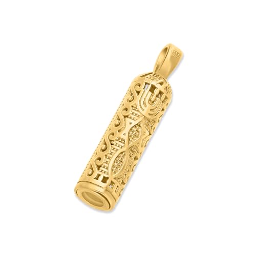 18K Gold Filled Mezuzah Pendant With Grafted In Filigree Judaica Art Israel Gift Necklace
