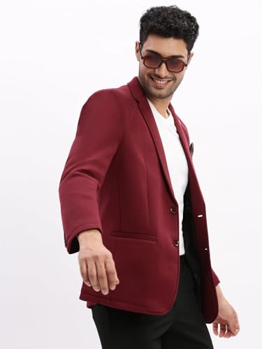 Image of SHOWOFFFF Men Solid Single Breasted Casual Blazer | Notched Lapel Full Sleeves Cotton Blazer for Mens | Slim Fit Regular Length Blazer for Men's