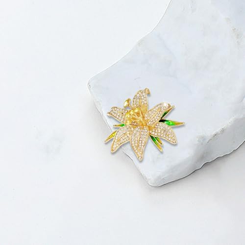 Image of Crystal Flower Brooch Pins for Women Elegant Enamel Rhinestone Floral Brooches Pin Fashion Jewelry for Party Dance Wedding Banquet Brooch for Women Gift