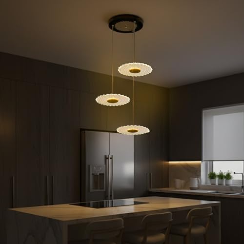 Image of Lampmaster 3 para Pendant Light | Modern Hanging Ceiling Lamp with Antique Gold Finish | Warm White Glow | Decorative Acrylic Chandelier for Living Room, Dining Room, Bedroom, Restaurants & Interior