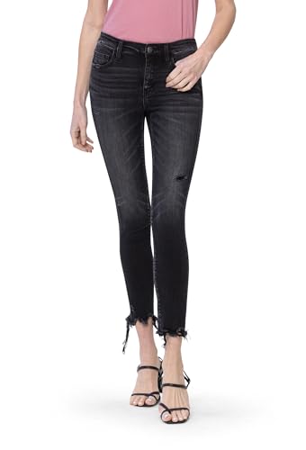 Flying Monkey, Mid Rise Uneven Raw Hem Crop Skinny Jeans, Black