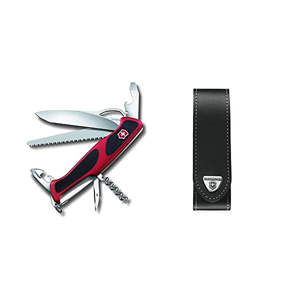 Victorinox Taschenmesser Ranger Grip 79 (12 Funktionen, Einhand-Feststellklinge) rot/schwarz & V4.0506.L Mantel, schwarz…