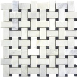 Bianco Carrara White Marble Polished Basketweave...