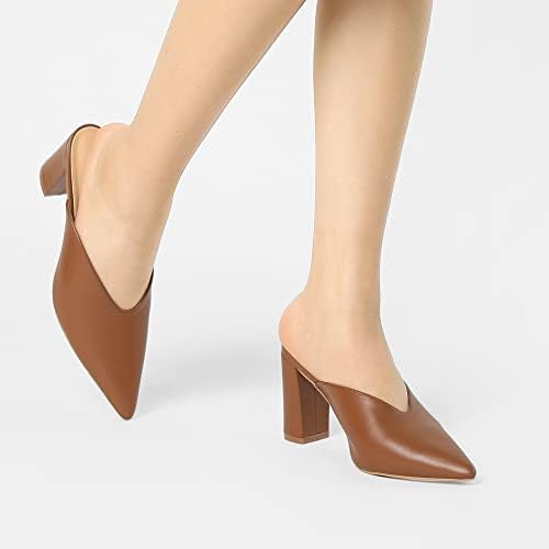 Allegra K Women's Pointed Toe Chunky Heels Brown Slides Mules 11 M US | Image 1