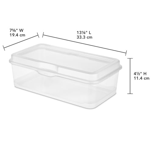 Sterilite 6-Pack Rectangular Large FlipTop, Clear Plastic Storage Box with Hinged Lid - Stackable Multipurpose Organizer for Art and Craft Supplies, Accessories, Photos & CDs, Home or Office Use