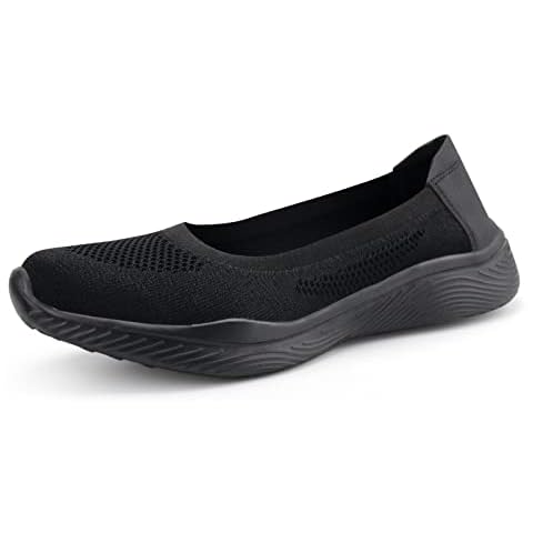 firelli Women Slip On Loafers Breathable Knit Casual Flat Walking Shoes (5 US,All Black/Black) Cover