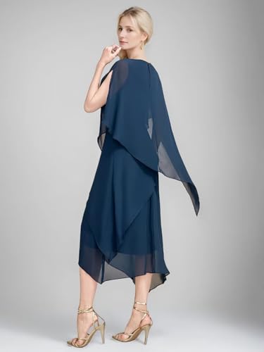 Tea Length Mother of The Bride Dresses for Women Chiffon Wedding Guest Dresses Cap Sleeve Formal Evening Gown3