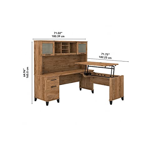 Bush Furniture Somerset 3 Position Sit To Stand L Shaped Desk With Hutch, 72W, Fresh Walnut #TOP2