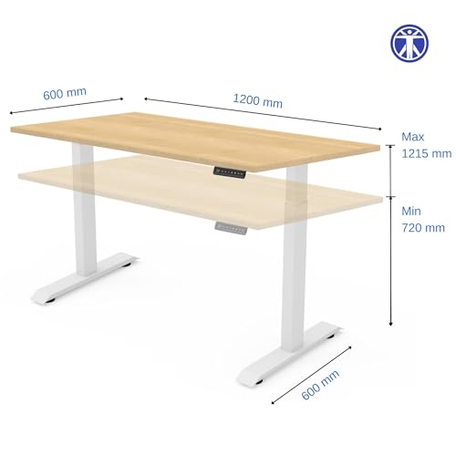 Image of ErgoYou - Electric Height Adjustable Laminated Standing Table - Heavy Duty - Dual Motor 2 Stage - 150 Kgs Max Weight Capacity - E2 Series - Ergonomic Sit Stand Desk (Maple: 600 X 1200 mm)