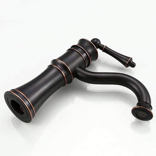 Robinet de salle de bain vintage noir en laiton avec bec pivotant 360°