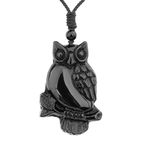 ASGIFT Black Obsidian Owl Necklace Natural Healing Crystal and Stone