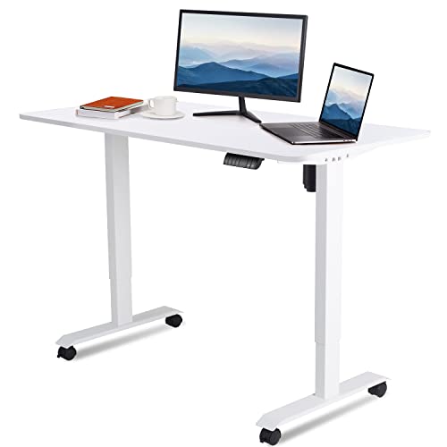 Homall Bureau électrique, réglable en Hauteur et en continu, avec Plateau à 4 Positions, Ergonomique avec Fonction mémoire, 140 x 70 cm, Blanc avec roulettes Cover
