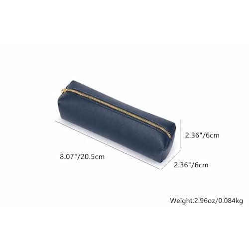 Image of Pencil Case Small Zipper Pen Pouch for School Office Art Supplies Stationery Organizer Bag for Pens Markers(Navy Blue /Faux Leather)