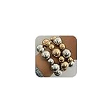 Lot de 3 grands bracelets en perles dorées empilables pour femme - Tendance - Bracelet en perles rondes - En argent - Extensible - Cadeau idéal