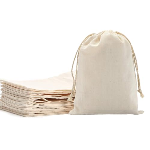 Leylve 8 Sachets en Coton 25x30 cm - Grands Sacs Cadeaux Réutilisables Personnalisables par Vous-Même avec Cordon - Pour Mariage, Anniversaire, Fêtes, Avènement