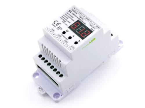 D4 4-Kanal Constant Voltage DMX512 & RDM Decoder 12-24V RGBW dimmer Controller für Hutschiene 4CH 5A/CH Auto Funktion 2 PWM Frequenzen 2000Hz/ 200Hz