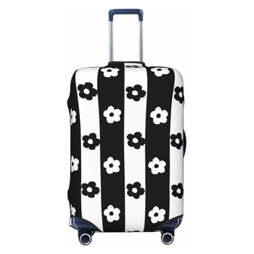 Black and White Striped Flower Luggage Cover Washable Elasticated Luggage Covers for Suitcase TSA Approved Stylish Scratch Resistant Luggage Case Protector