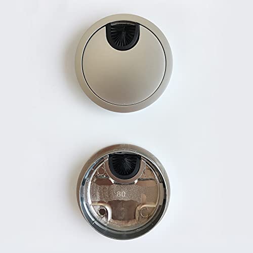 LIKERAINY Kabeldurchführung Kabeldurchlass Runde Ø80mm mit Bürstendichtung aus Metall Verchromt zum Einfügen am Schreibtisch Kabelorganisation für Möbel Kabeldurchlass Silber 4 Stück