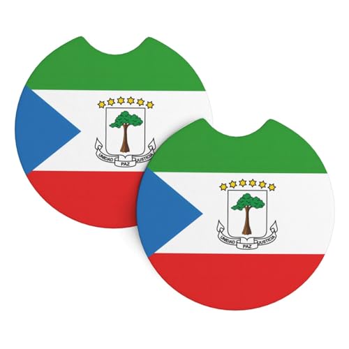 YYHWHJDE Lot de 2 sous-verres de voiture avec motif drapeau de la Guinée équatoriale – Durable et imperméable pour la protection et la décoration intérieure de la voiture