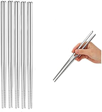 Stainless Steel Chopsticks Dognling Brand, Reusable Metal Chopsticks 25cm (9.8 Inches) Dishwasher Portable Korean Chopsticks Set Reusable Silver Metal Stainless Steel Chopsticks (5 Pairs)