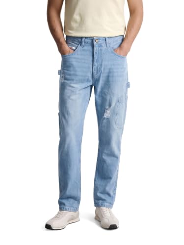 Image of The Indian Garage Co Men Carpenter Fit Solid Mid-Rise Cargo Denim