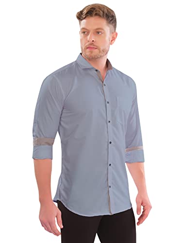 Image of LookMark Men's Cotton Blend Stitched Solid Full Sleeve Regular Fit Shirt