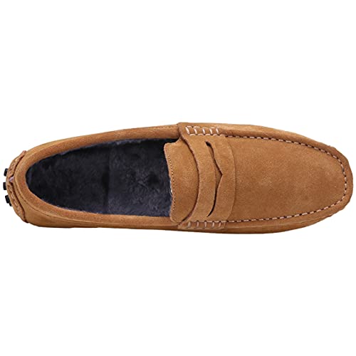 Image of ANUFER Men's Suede Leather Penny Loafers Comfort Driving Shoes Moccasin Slippers