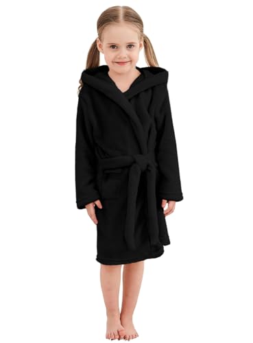 Image of Umeyda Girls Fleece Hooded Robes, Warm Printed Bath Robe for Kids Soft Fuzzy Bathrobe for Gifts