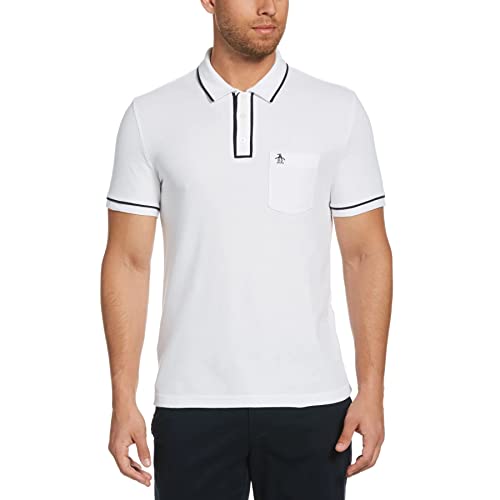 Original Penguin - Men's Polo Shirt, Organic Cotton, Earl Polo Top, Short Sleeve, Contrast Trim, Bright White, M