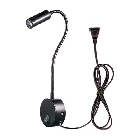 Onerbuy Plug Wired Flexible Gooseneck Wall Sconce LED Reading Lamp Art Works Show Accent Light Wall Mount Spot LED Lamp Fixture with On/Off Switch (Black-Cool White) Cover