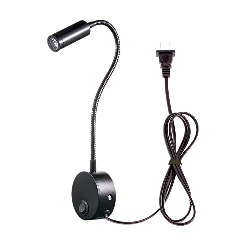 Onerbuy Plug Wired Flexible Gooseneck Wall Sconce LED Reading Lamp Art Works Show Accent Light Wall Mount Spot LED Lamp Fixture with On/Off Switch (Black-Cool White)