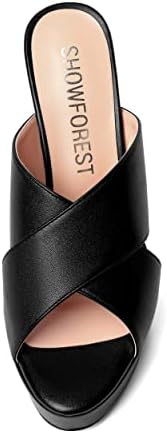 SHOWFOREST Women's Round Toe 5 Inch Matte Open Toe Dating Stiletto High Heel Slip On Fashion Solid Heeled Sandals Black Size 6 - Tacones para Niñas | Image 2