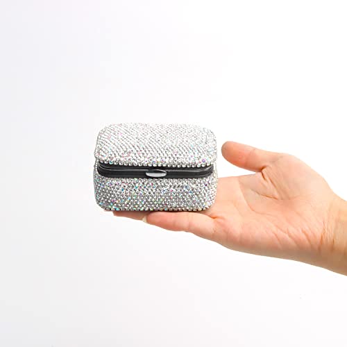 Rectangle Sparkling Rhinestone Jewelry Box Organizer,Small Portable Travel Jewelry Box Display Storage Case For Women Girls Rings Earrings Necklace #TOP7