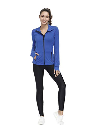 Dolcevida Women’s Lightweight Full Zip Active Wear Workout Yoga Track Jackets Athletic Running Jacket Top with Zip Pockets and Thumb Holes (Blue, XL)