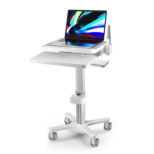 Kalolary - Kalolary Medical Trolley Mobile Laptop Cart, Height Adjustable Medical Monitor Rolling Lab Cart Telemedicine with Oral Scanner Holder and Drawable Keyboard Shelf for Hospital Beauty Salon Clinic