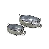 Cheungs Set of 2 Galvanized Metal Piglet Decorative Planters, 14' L x 8.5' W x...