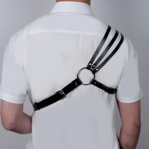 Image of Mens Body Chest Belt Harness PU Leather Supporters Adjustable Shoulder Strap Sexy Party Cosplay Costume