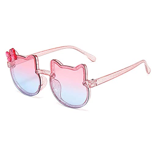 Laiqian Cute Cat Sunglasses for Gilrs Round Metal Cut-Out Flash Mirror Lens Sun Glass with Bow-Knot Hello Kitty Sunglass Kids Shades Narrow Frame Gradient Transparent Black Lens Stylish Retro Colored