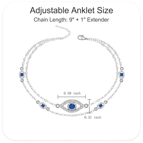 Image of Evil Eye Anklet Sterling Silver Infinity Lotus Flower Evil Eye Anklets for Women Ankle Bracelets Turkish Blue Eyes Protection Chain Jewelry