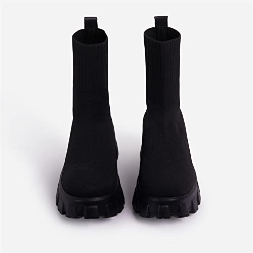 keleimusi Womens Fit Ankle Chelsea Sock Boots Platform Sole Chunky Heeled Biker Booties 5