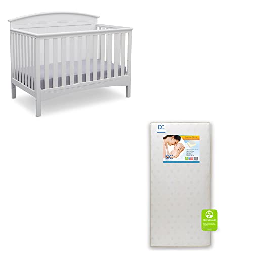 Delta Children Archer 4-in-1 Crib, Bianca (White) with Twinkle Stars Crib & Toddler Mattress