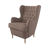 Furninero - Sillón orejero, Estilo Chesterfield, capitoné con diseño de Diamante de Botones Profundos, Patas Redondeadas de Roble, Majestic Velvet Brown Tela (Resistente a Las Manchas), Marrón