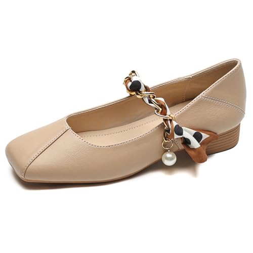Générique Chaussures Mary Janes Femme, Ballerines Femme, Bout carré, Forme Large, Confortables, en Cuir, Petit Talon épais, Écharpe en Soie Assortie...