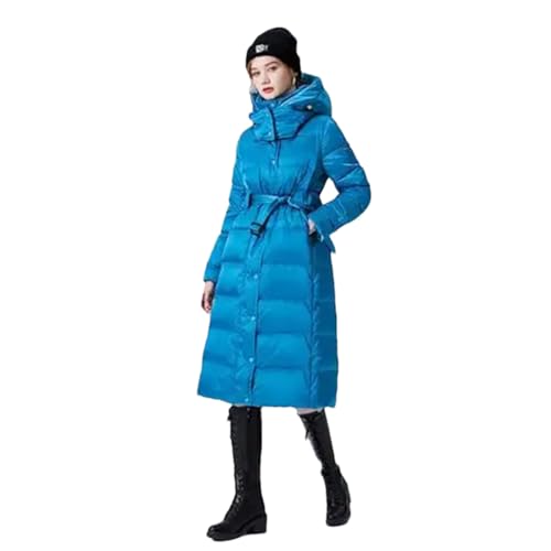 Kvinnor varm vit anka dunkappa med huva lång kappa snökläder ytterrock, Himmelsblått, XL