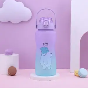 Grofilo 2 Litre 3D Sticker Water Bottle with Straw, Unbreakable Sports Water Jug Half Gallon Hydrate Bottle with Handle Purple Color