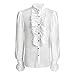 Men's Steampunk Vintage Jacket Gothic Victorian Ruffled Blouse Vintage Long Sleeve Corset Top (White, Large)