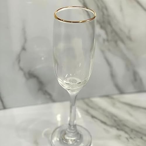 Kit Jogo 06 Taças para Champagne Festas Buffet com Borda Dourada Premium 160ml