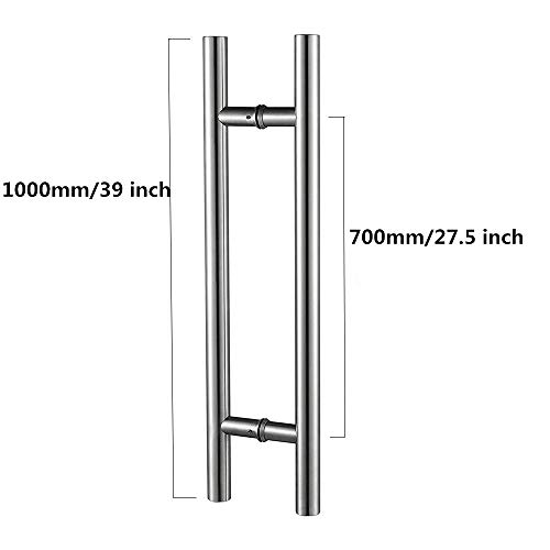 Ranbo 39 Inches Solid Standoffs Heavy-Duty Commercial Grade-304 Stainless Steel Push Pull Door Handle/Barn Door Pull Handle/Glass Pulls, Mirror-Polished Chrome Finish #TOP1